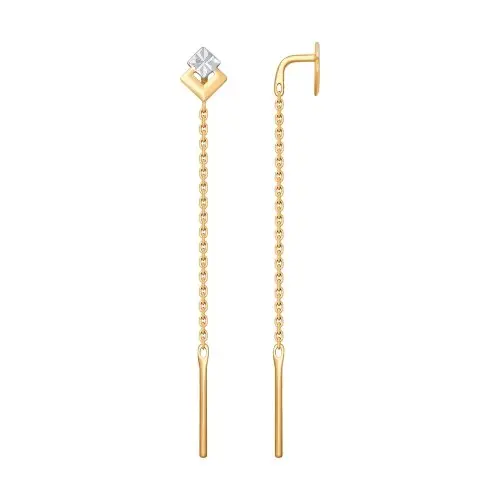 Серьги цепочки из комбинированного золота