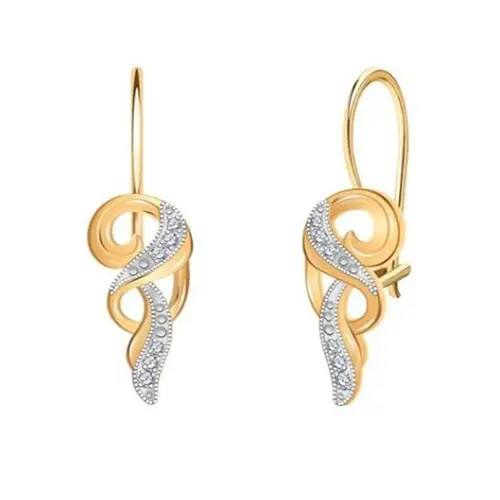 Серьги петельки из комбинированного золота