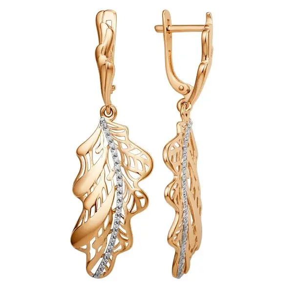 Серьги подвесные из красного золота