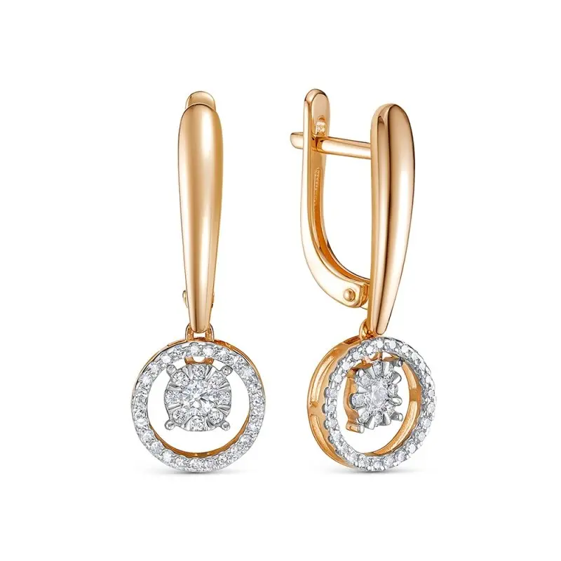 Серьги подвесные из комбинированного золота