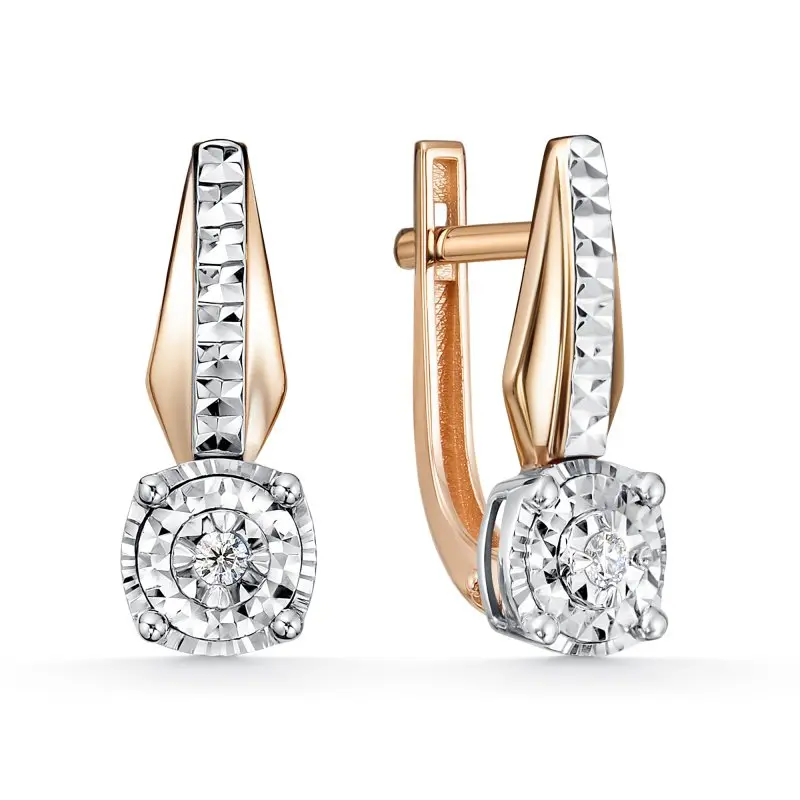 Серьги с английским замком из комбинированного золота