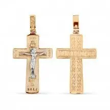 Подвеска крест из комбинированного золота