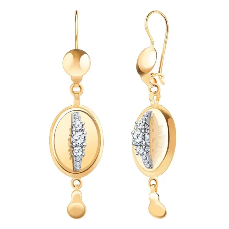 Серьги подвесные из комбинированного золота