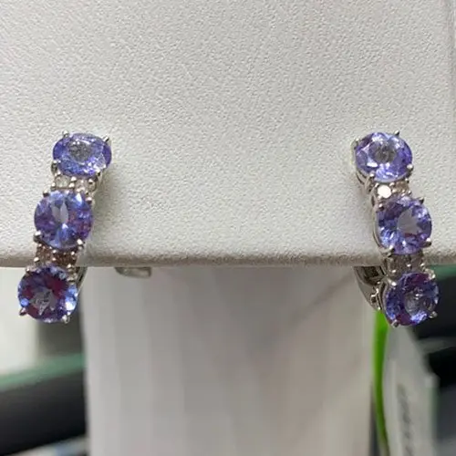 Серьги с английским замком из красного золота с танзанитами