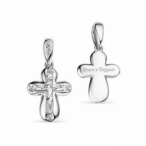 Подвеска крест из белого золота с бриллиантами