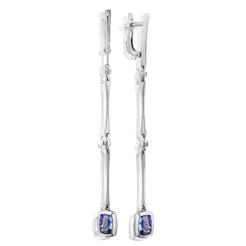 Серьги подвесные из белого золота