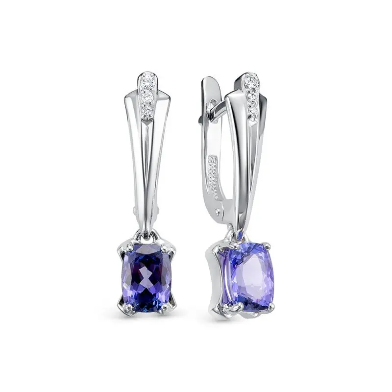 Серьги подвесные из белого золота