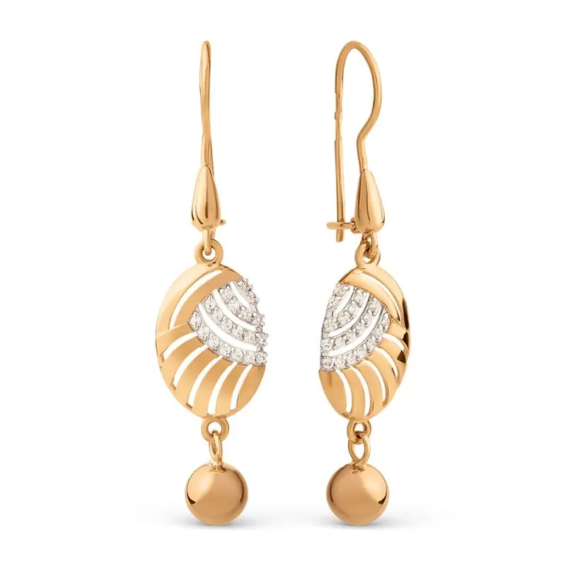 Серьги подвесные из красного золота