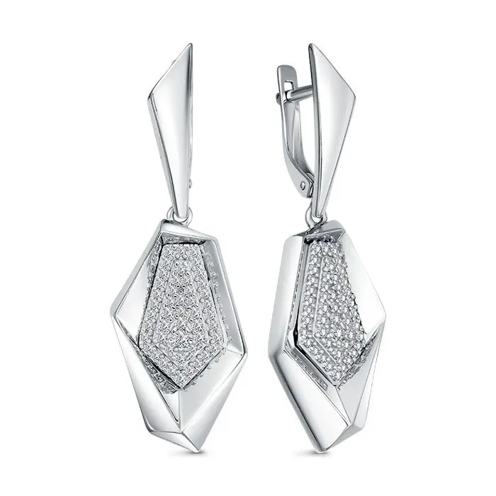 Серьги подвесные из белого золота