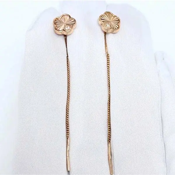 Серьги цепочки из красного золота
