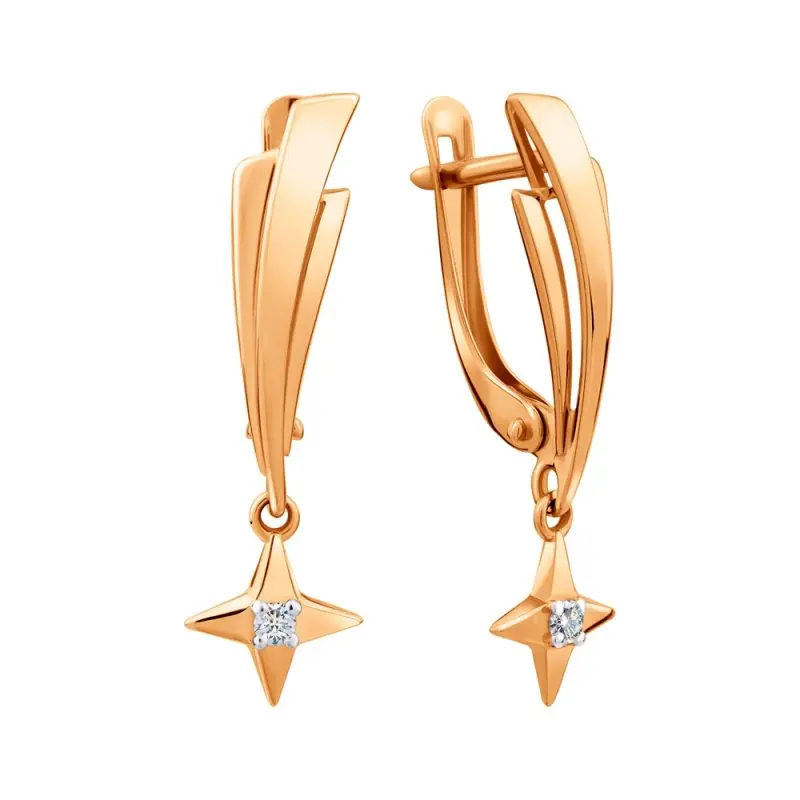 Серьги подвесные из красного золота