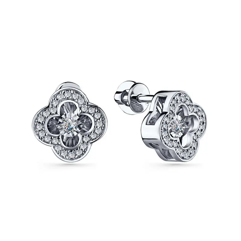 Серьги пуссеты из белого золота