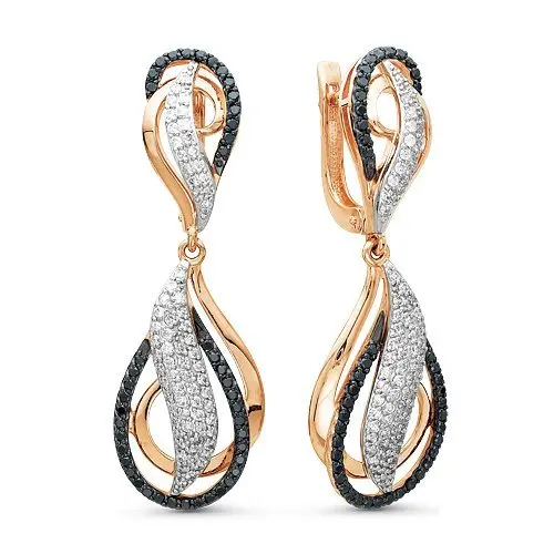 Серьги подвесные из комбинированного золота