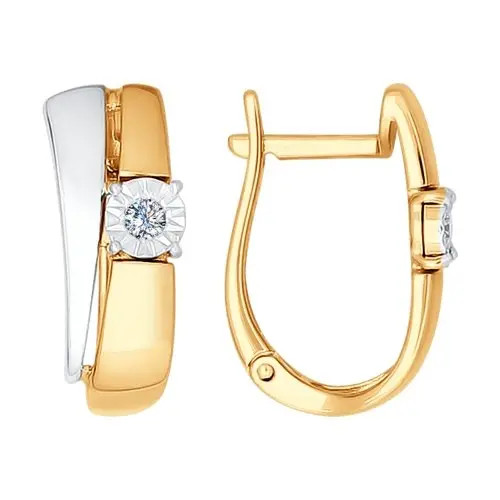 Серьги с английским замком из комбинированного золота