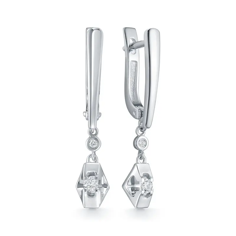 Серьги подвесные из белого золота