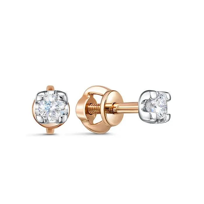 Серьги пуссеты из комбинированного золота