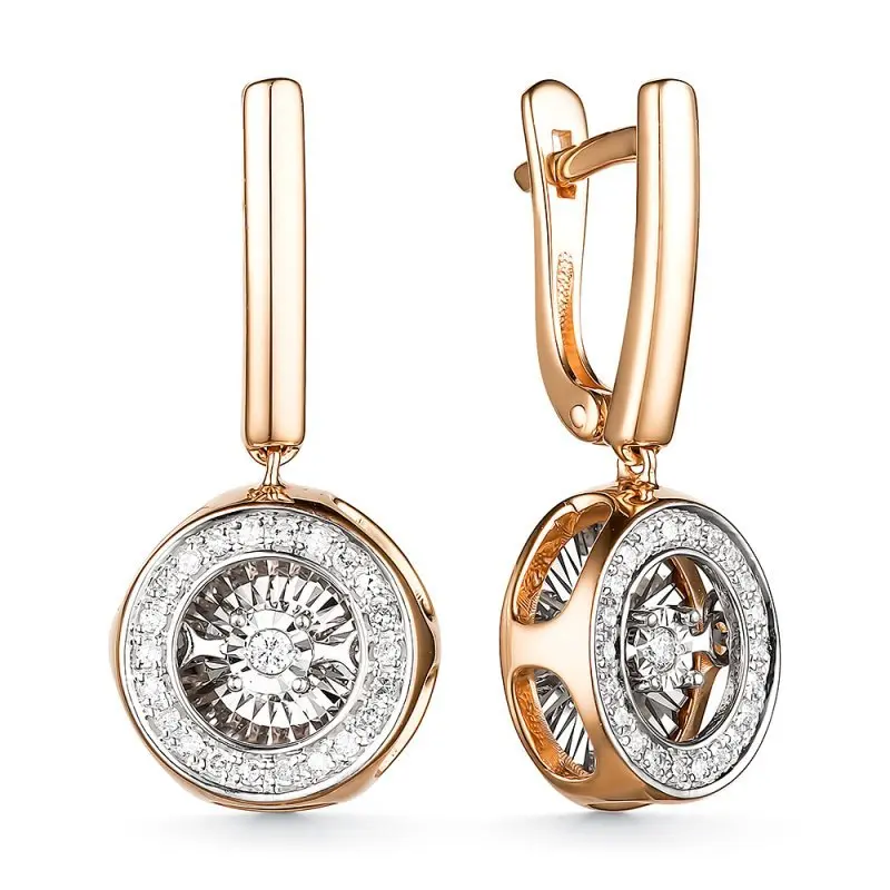 Серьги подвесные из комбинированного золота