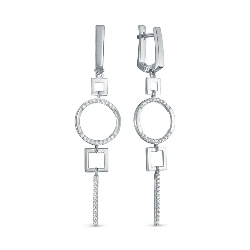 Серьги подвесные из белого золота