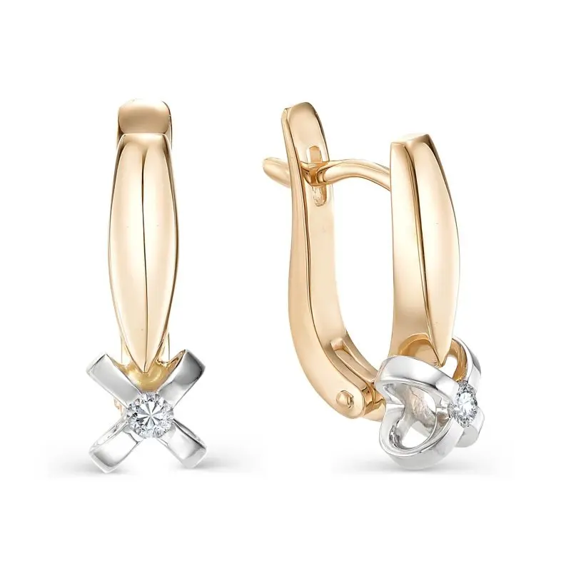 Серьги с английским замком из комбинированного золота