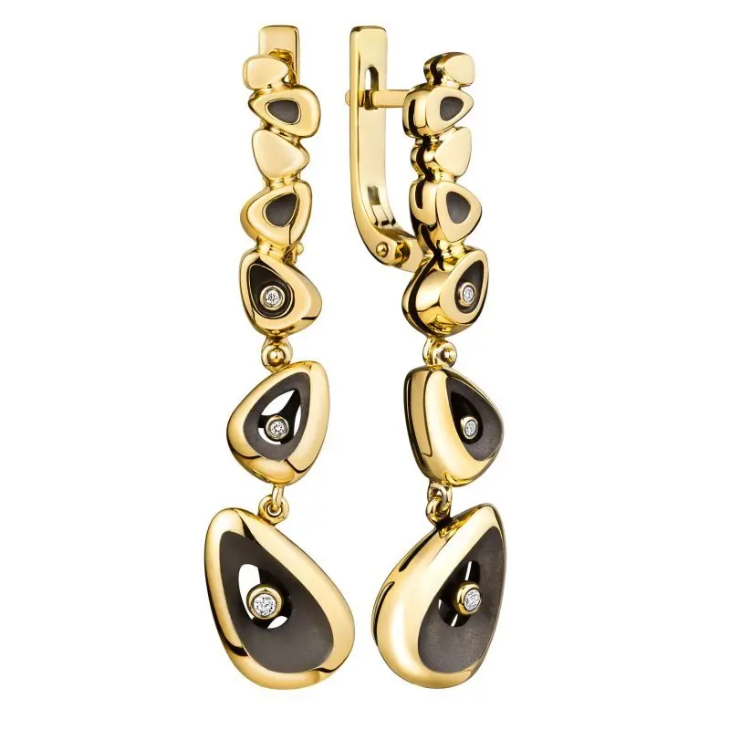 Серьги подвесные из желтого золота с бриллиантами