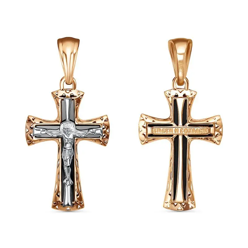 Подвеска крест из комбинированного золота