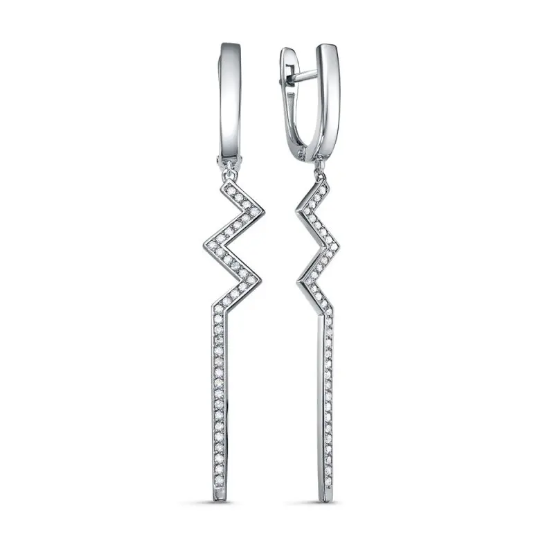 Серьги подвесные из белого золота