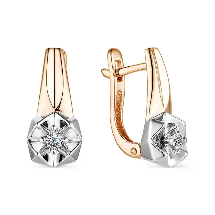 Серьги с английским замком из комбинированного золота