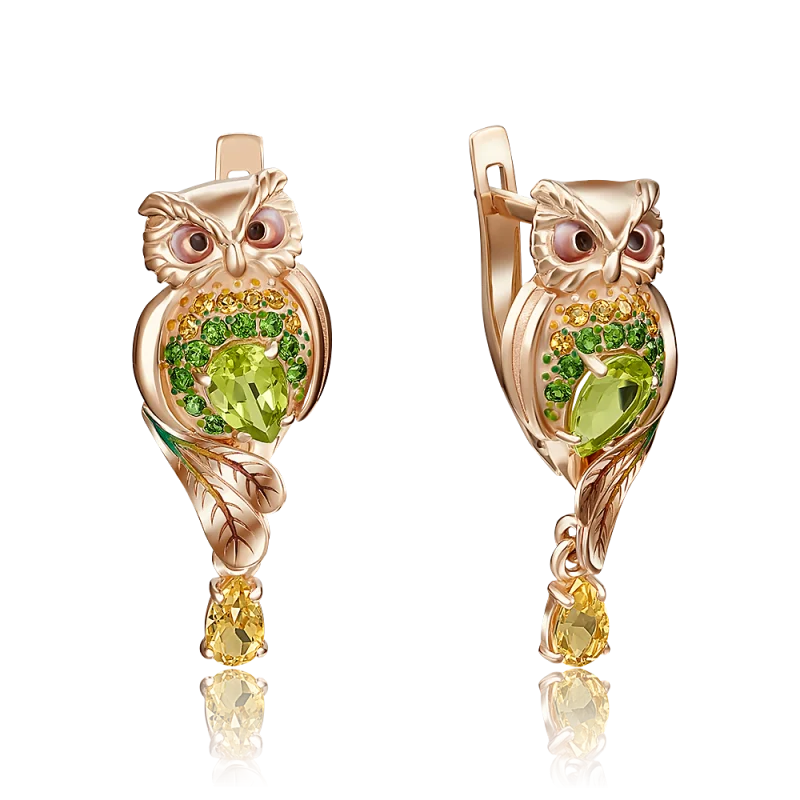 Серьги подвесные из красного золота