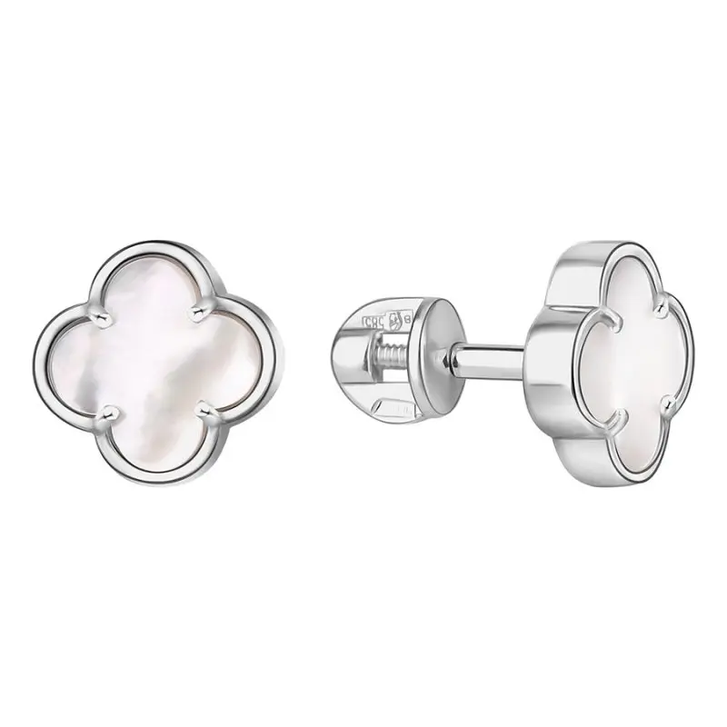 Серьги пуссеты из белого золота