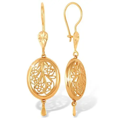 Серьги подвесные из красного золота