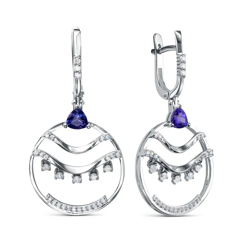 Серьги подвесные из белого золота