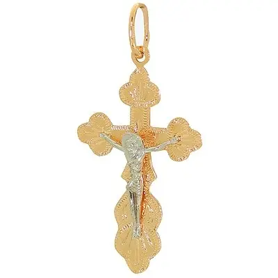 Подвеска крест из комбинированного золота