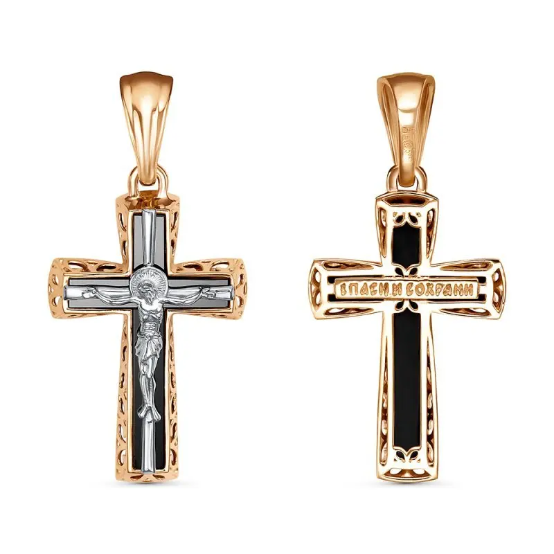 Подвеска крест из комбинированного золота