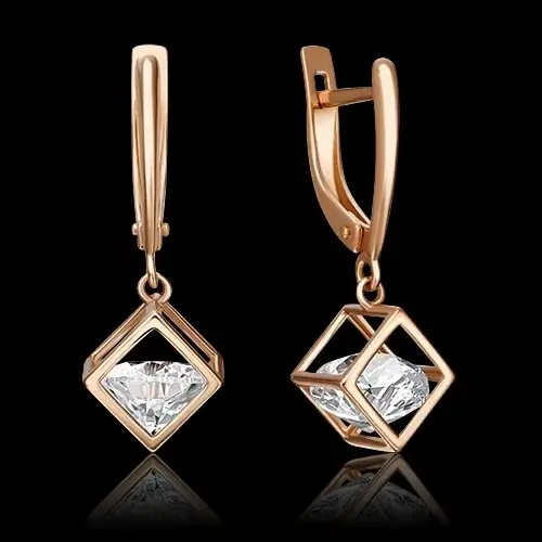 Серьги подвесные из красного золота