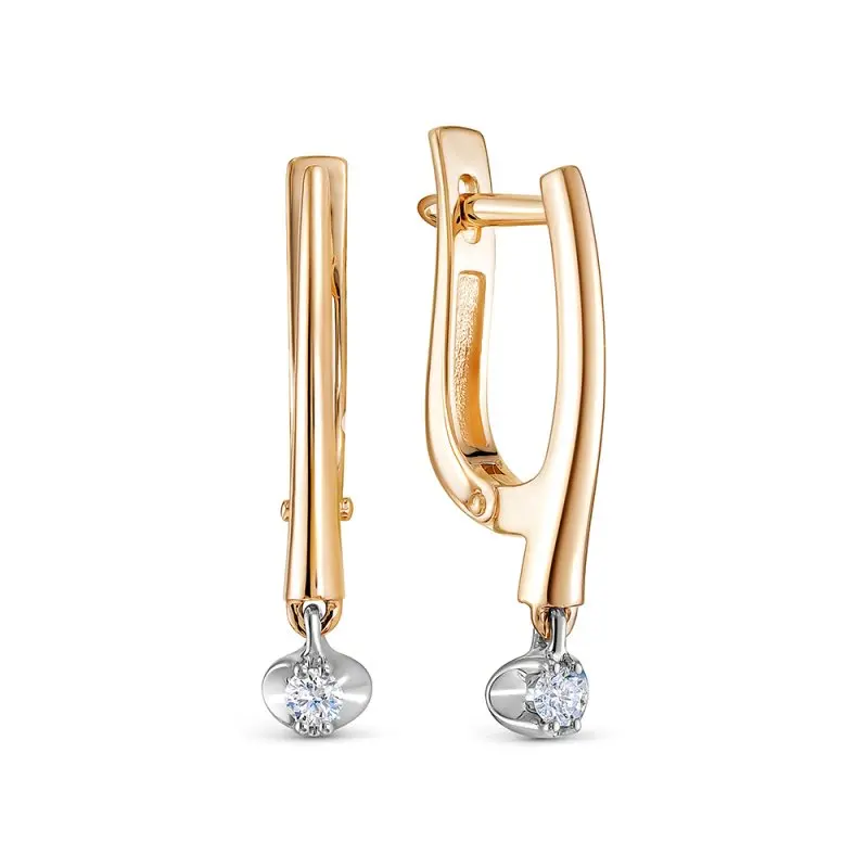 Серьги подвесные из комбинированного золота