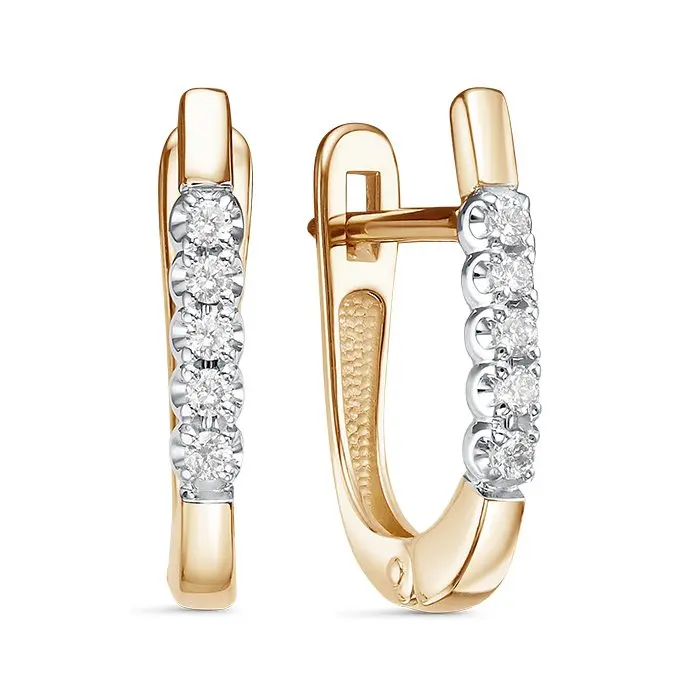 Серьги с английским замком из комбинированного золота