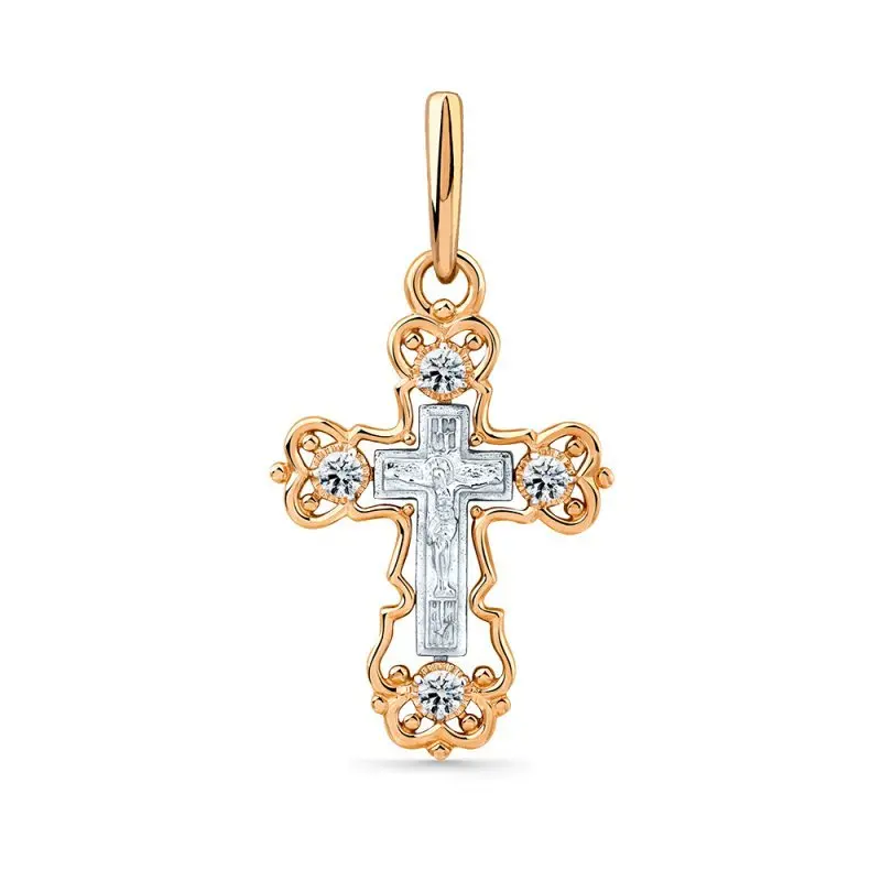 Подвеска крест из комбинированного золота