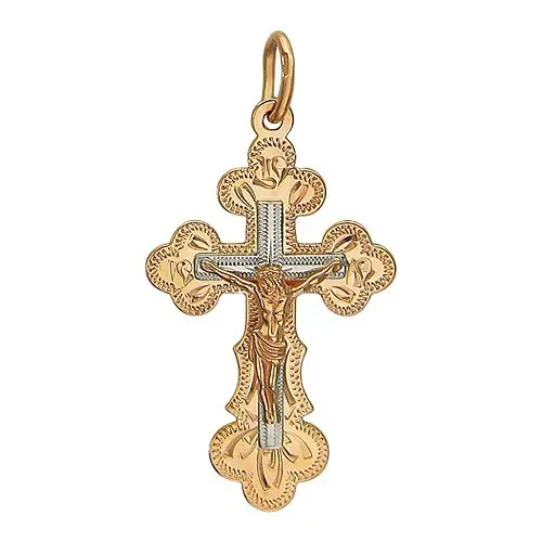Подвеска крест из комбинированного золота