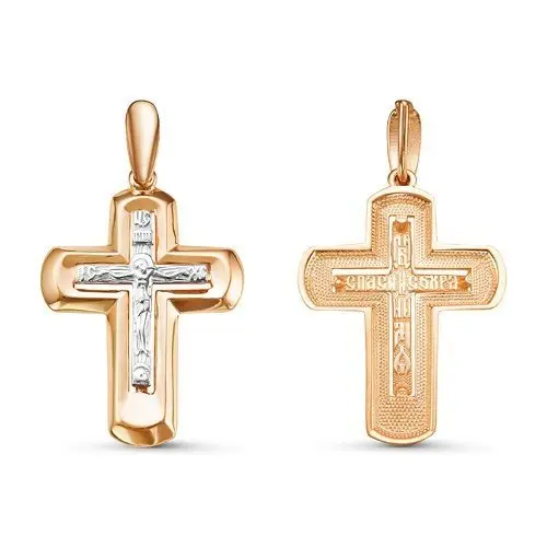 Подвеска крест из комбинированного золота