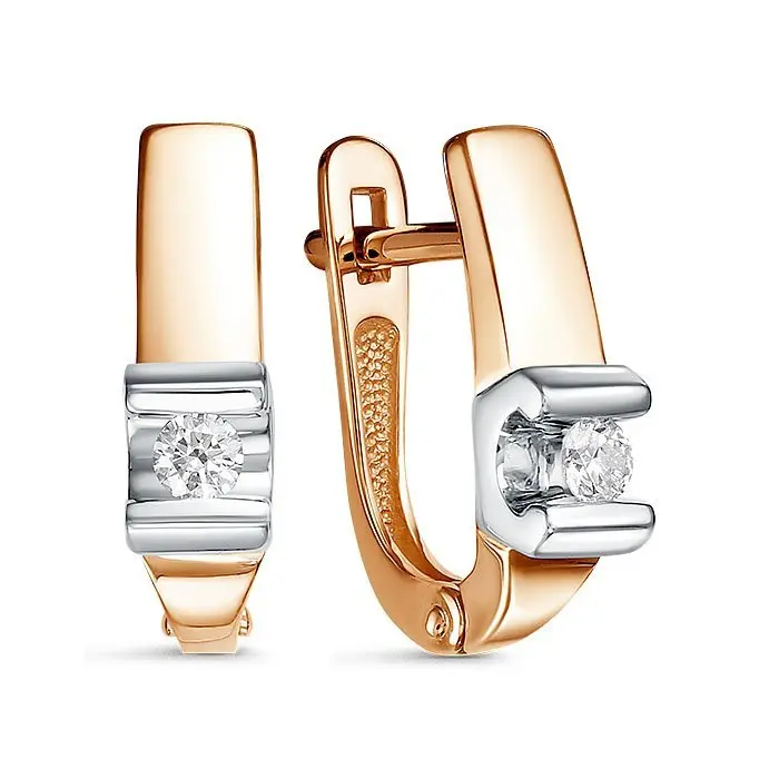 Серьги с английским замком из комбинированного золота