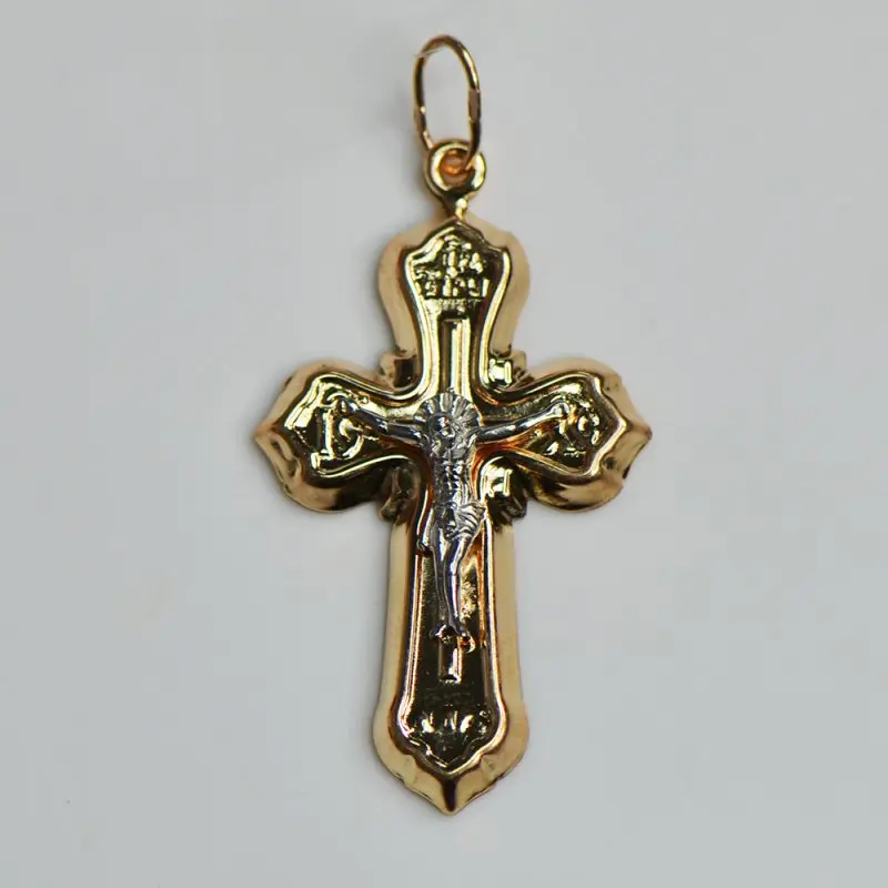 Подвеска крест из комбинированного золота