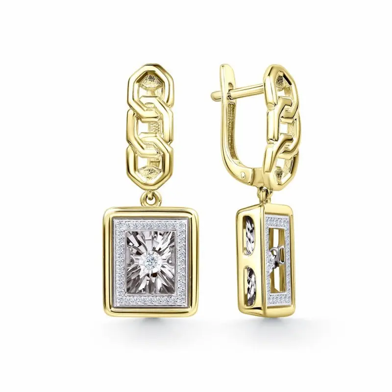 Серьги подвесные из желтого золота