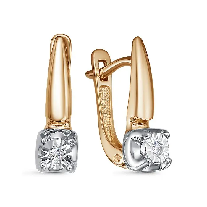 Серьги с английским замком из комбинированного золота