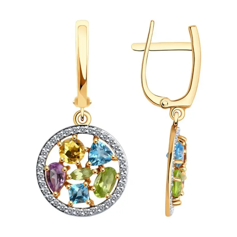 Серьги подвесные из красного золота