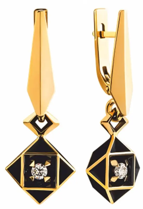 Серьги подвесные из желтого золота