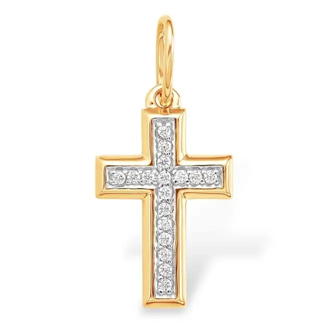 Подвеска декоративный крест из комбинированного золота