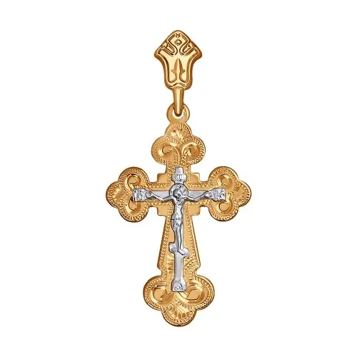Подвеска крест из комбинированного золота вид 1