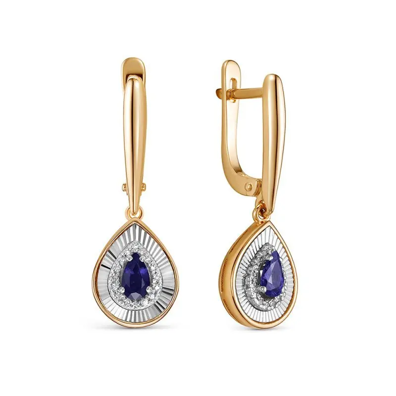 Серьги подвесные из комбинированного золота