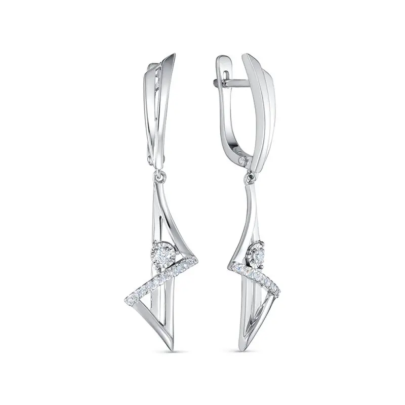 Серьги подвесные из белого золота