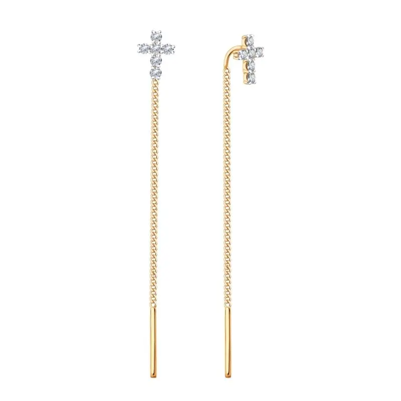 Серьги цепочки из красного золота